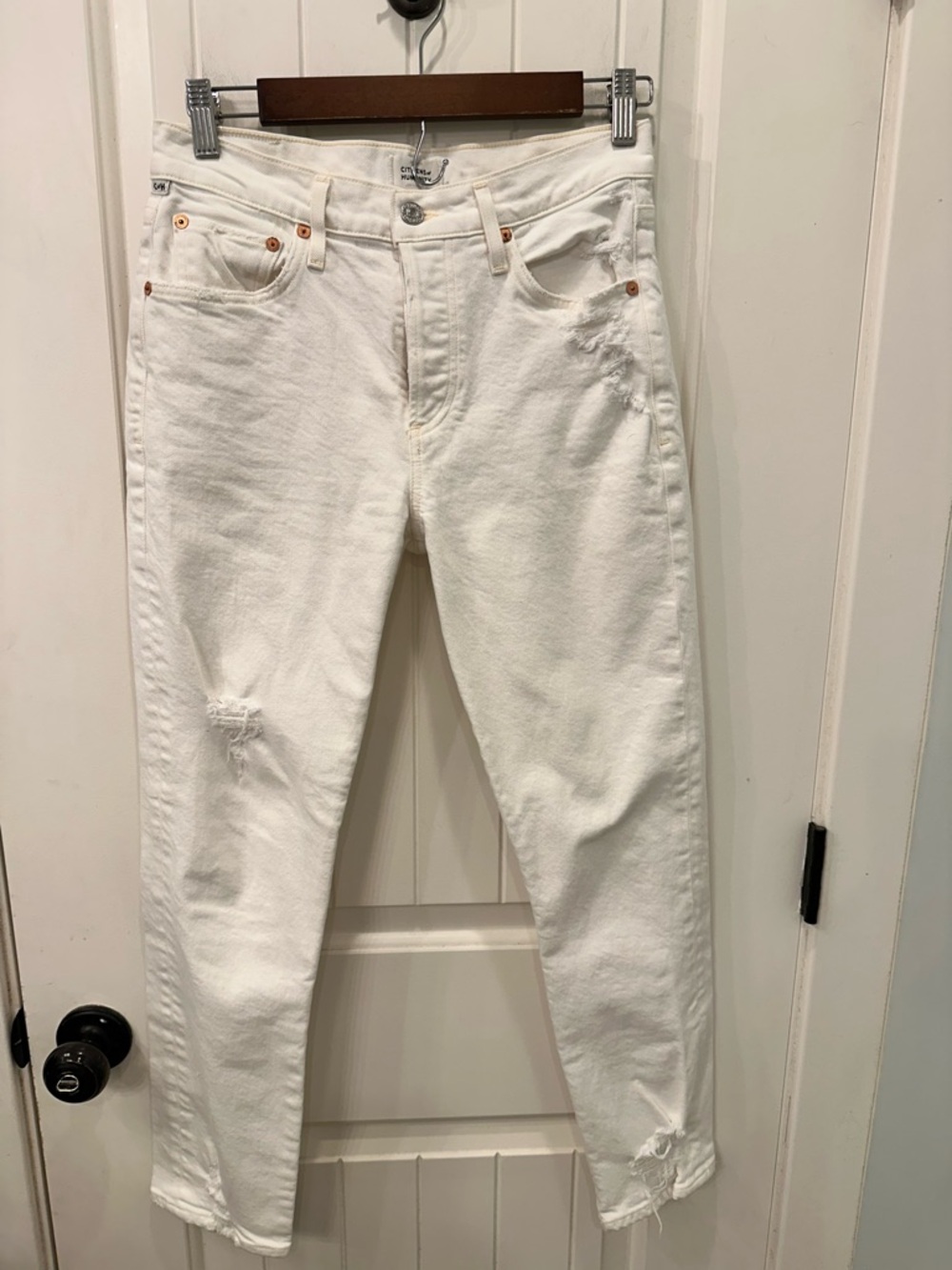 Citizens of Humanity Emerson Slim Boyfriend White Distressed Jeans Size 24